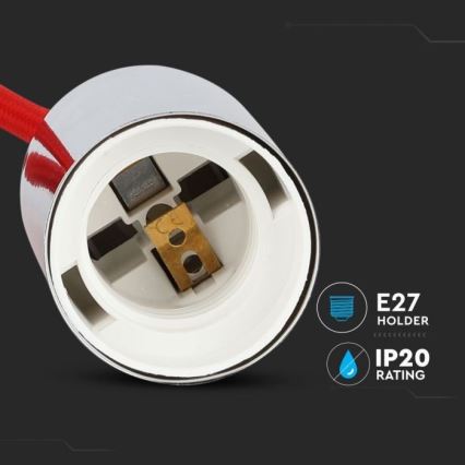 Sähköjohto 1xE27/60W/230V punainen/kiiltävä kromi