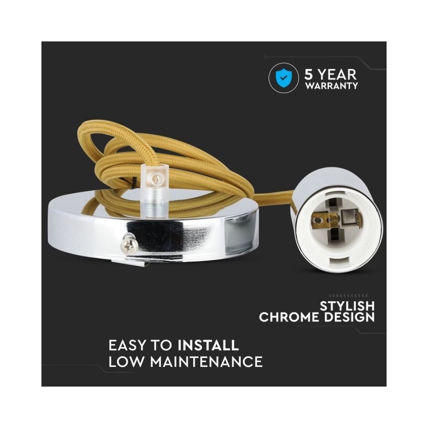 Sähköjohto 1xE27/60W/230V ruskea/kiiltävä kromi