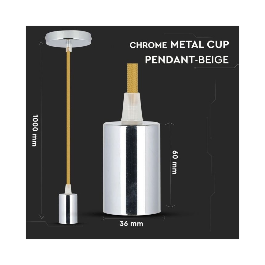 Sähköjohto 1xE27/60W/230V ruskea/kiiltävä kromi