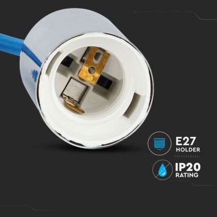 Sähköjohto 1xE27/60W/230V sininen/kiiltävä kromi