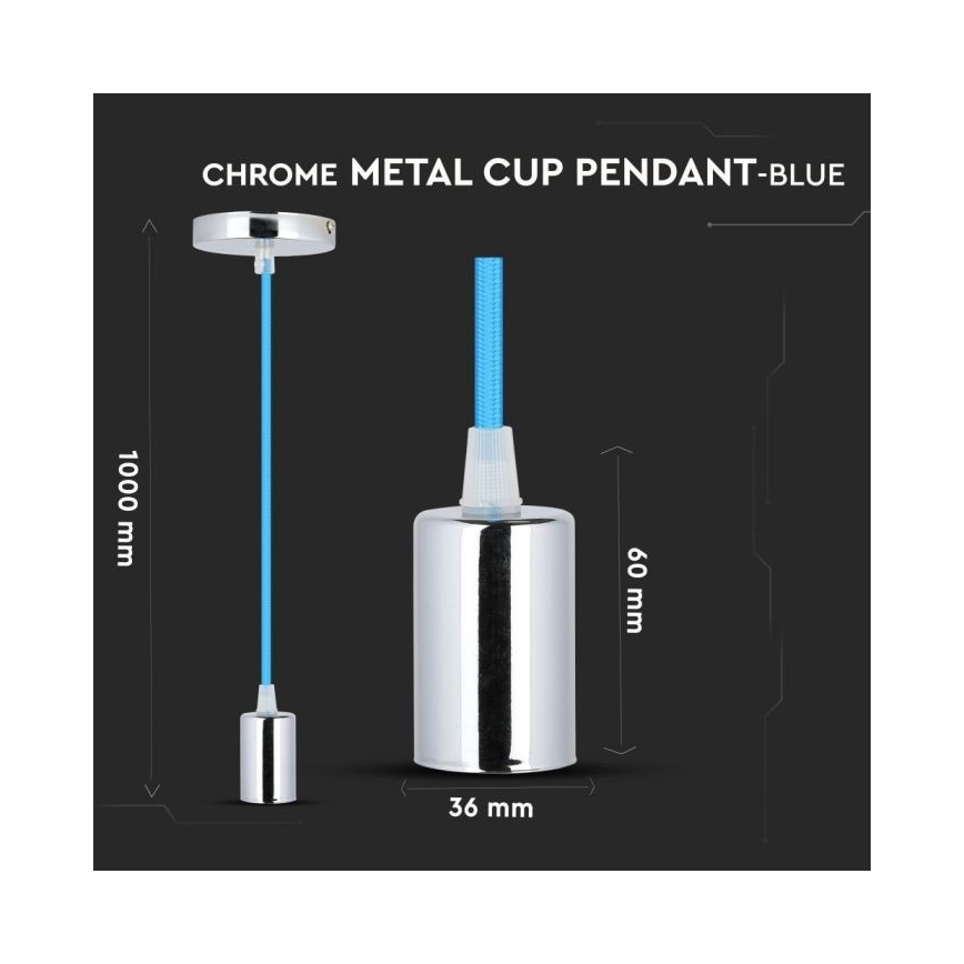 Sähköjohto 1xE27/60W/230V sininen/kiiltävä kromi