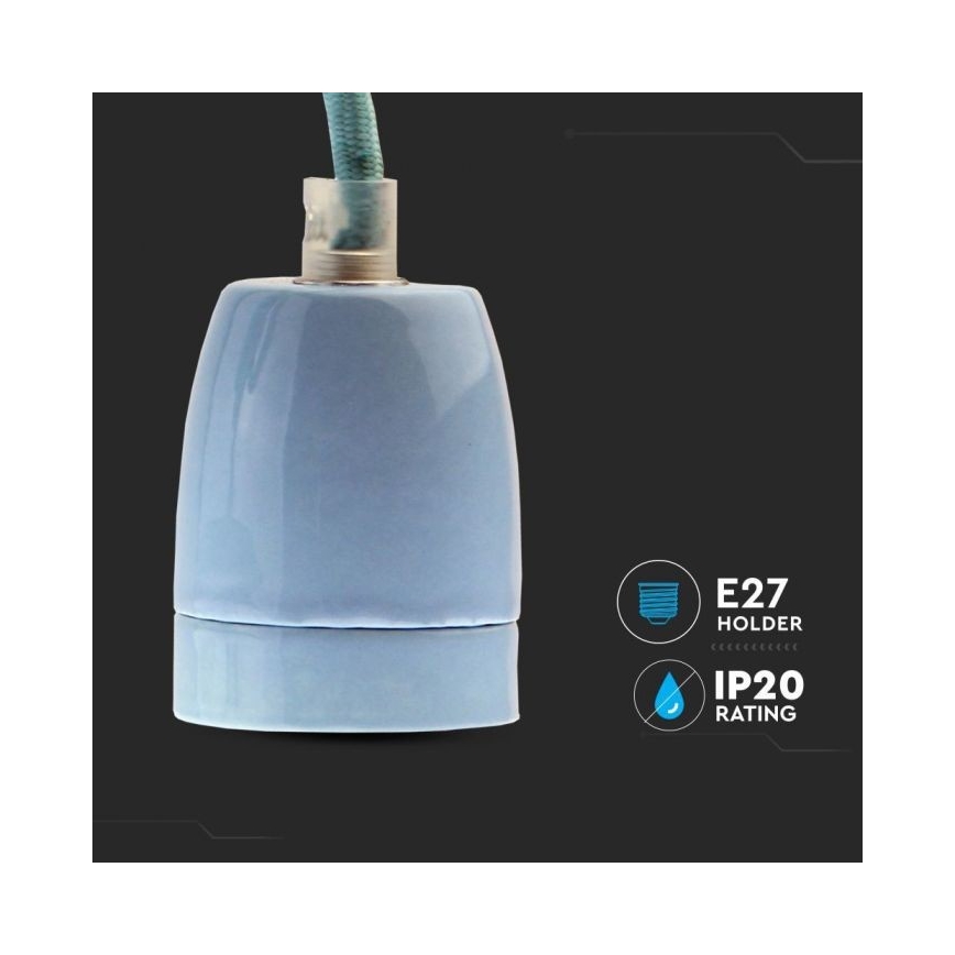 Sähköjohto 1xE27/60W/230V sininen/posliini