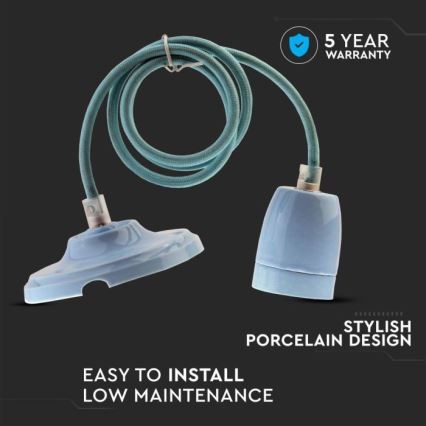 Sähköjohto 1xE27/60W/230V sininen/posliini