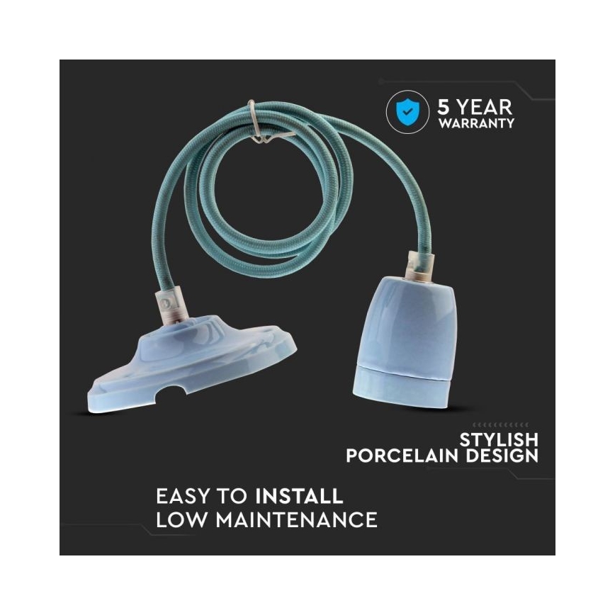 Sähköjohto 1xE27/60W/230V sininen/posliini