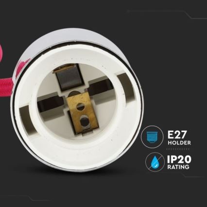 Sähköjohto 1xE27/60W/230V tummanvaaleanpunainen/kiiltävä kromi