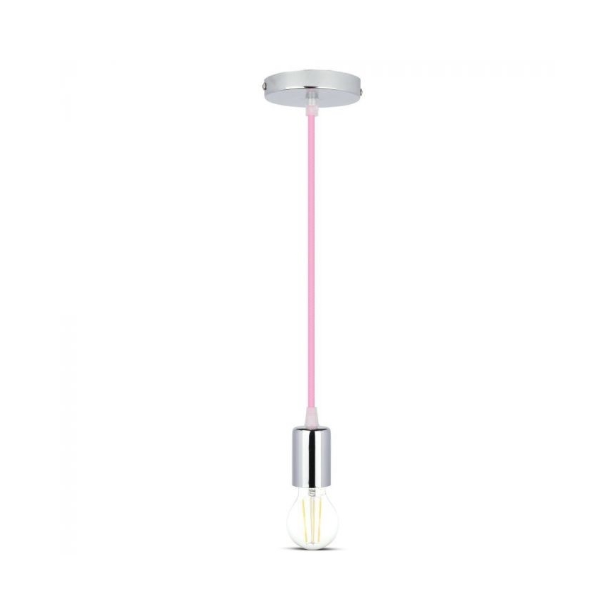 Sähköjohto 1xE27/60W/230V vaaleanpinkki/kiiltävä kromi
