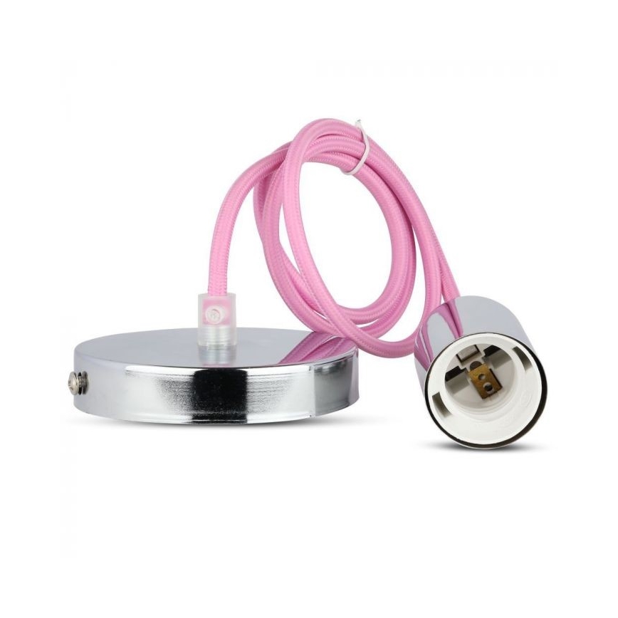 Sähköjohto 1xE27/60W/230V vaaleanpinkki/kiiltävä kromi