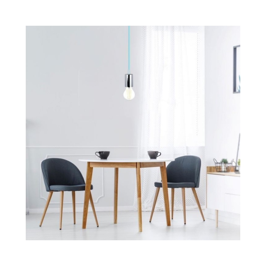 Sähköjohto 1xE27/60W/230V vaaleansininen/kiiltävä kromi