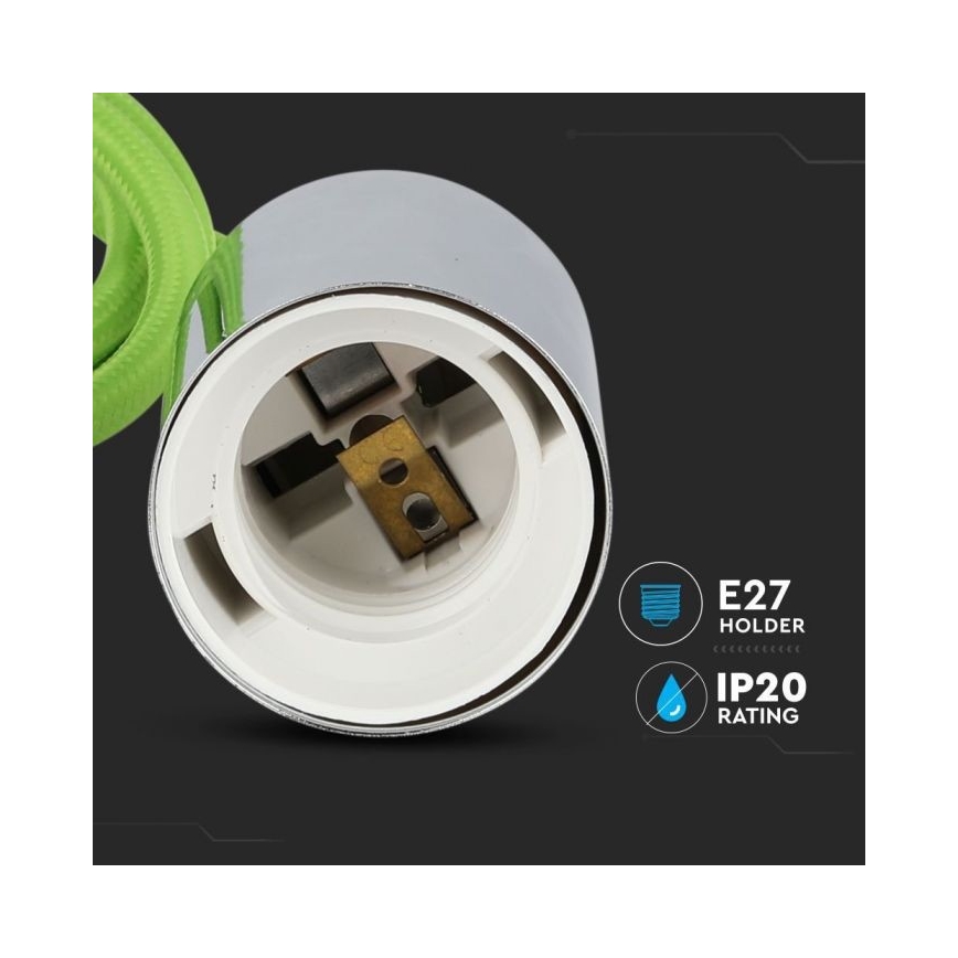 Sähköjohto 1xE27/60W/230V vihreä/kiiltävä kromi