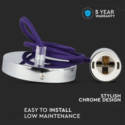 Sähköjohto 1xE27/60W/230V violetti/kiiltävä kromi