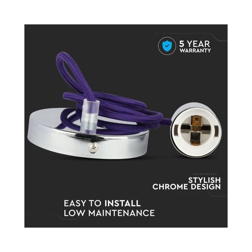 Sähköjohto 1xE27/60W/230V violetti/kiiltävä kromi