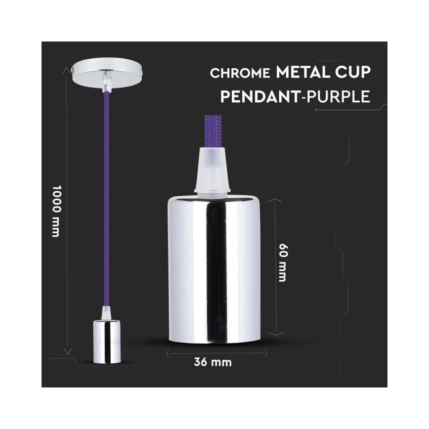 Sähköjohto 1xE27/60W/230V violetti/kiiltävä kromi