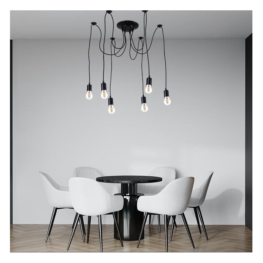 Sähköjohto 6xE27/60W/230V hämähäkki musta