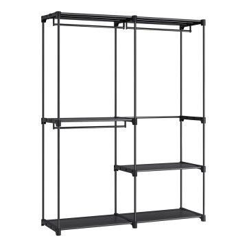 Säilytyskaappi MATIS 138x182 cm, musta, hyllyillä ja vaatetangolla