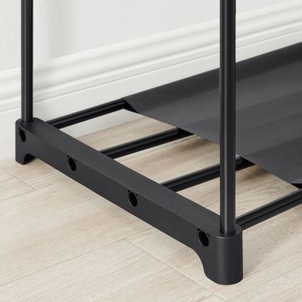 Säilytyskaappi MATIS 138x182 cm, musta, hyllyillä ja vaatetangolla