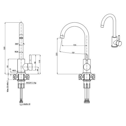 Samona - Keittiöhana 32 cm graniitti/beige