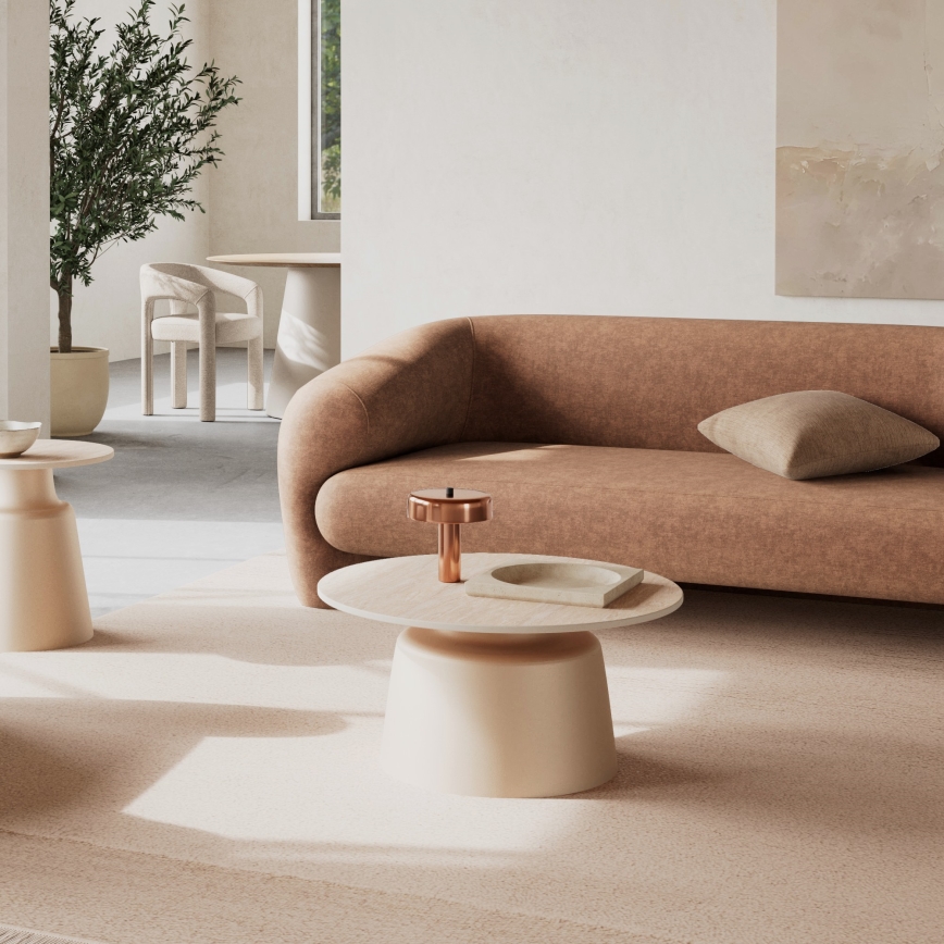 SANTORINI-sohvapöytä, halkaisija 70 cm, beige/harmaa/keramiikka