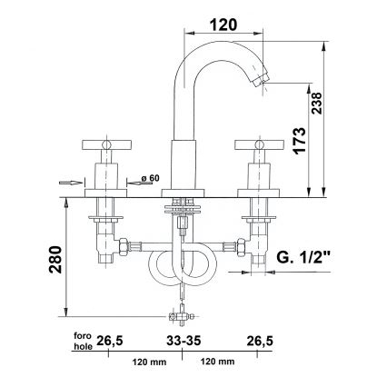 Sapho - 3-reikäinen pesuallashana AXIA 23,8 cm kiiltävä kromi