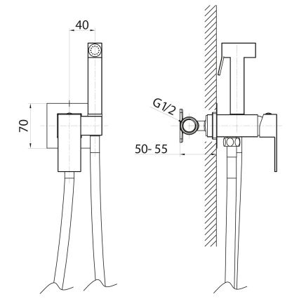 Sapho - Bidet-sekoitin suihkupäällä piiloasennukseen CUBEMIX mattakultainen
