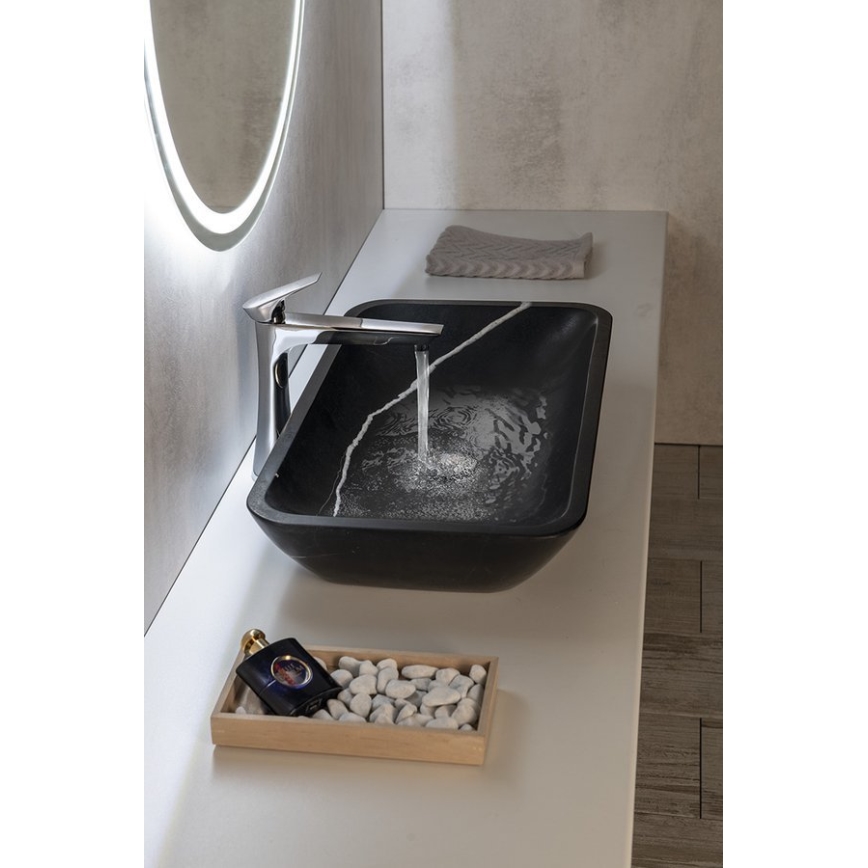 Sapho - BLOK tasolle asennettava pesuallas 60x35 cm kivi/mattamusta