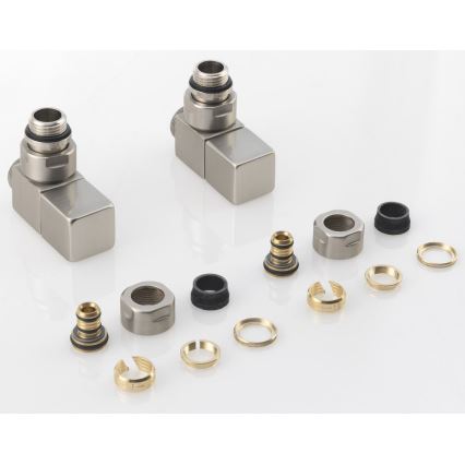 Sapho - CUBE kulmaventtiilien liitossetti, 2 kpl, harjattu ruostumaton teräs