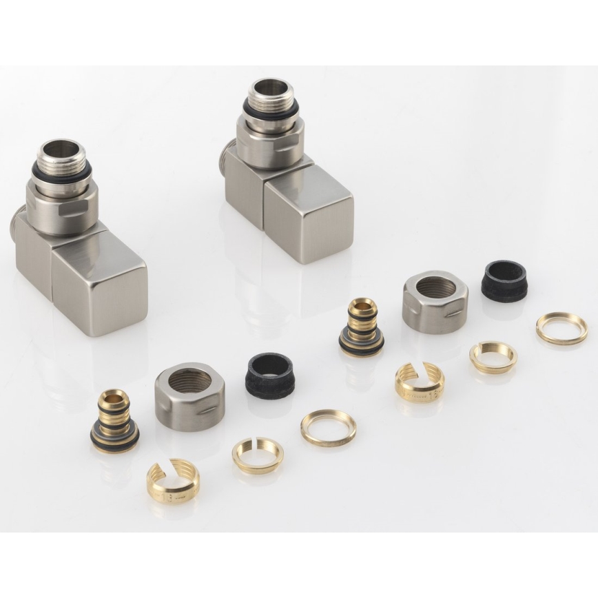 Sapho - CUBE kulmaventtiilien liitossetti, 2 kpl, harjattu ruostumaton teräs