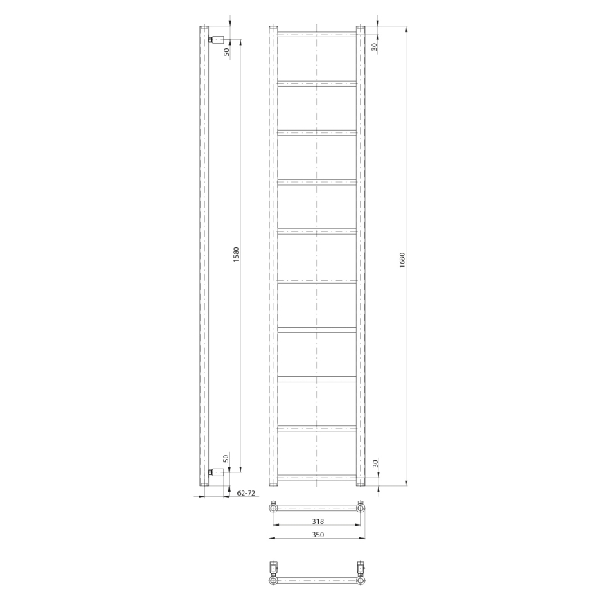 Sapho - DINA kylpyhuoneen pyyhekuivain 168x35 cm mattamusta