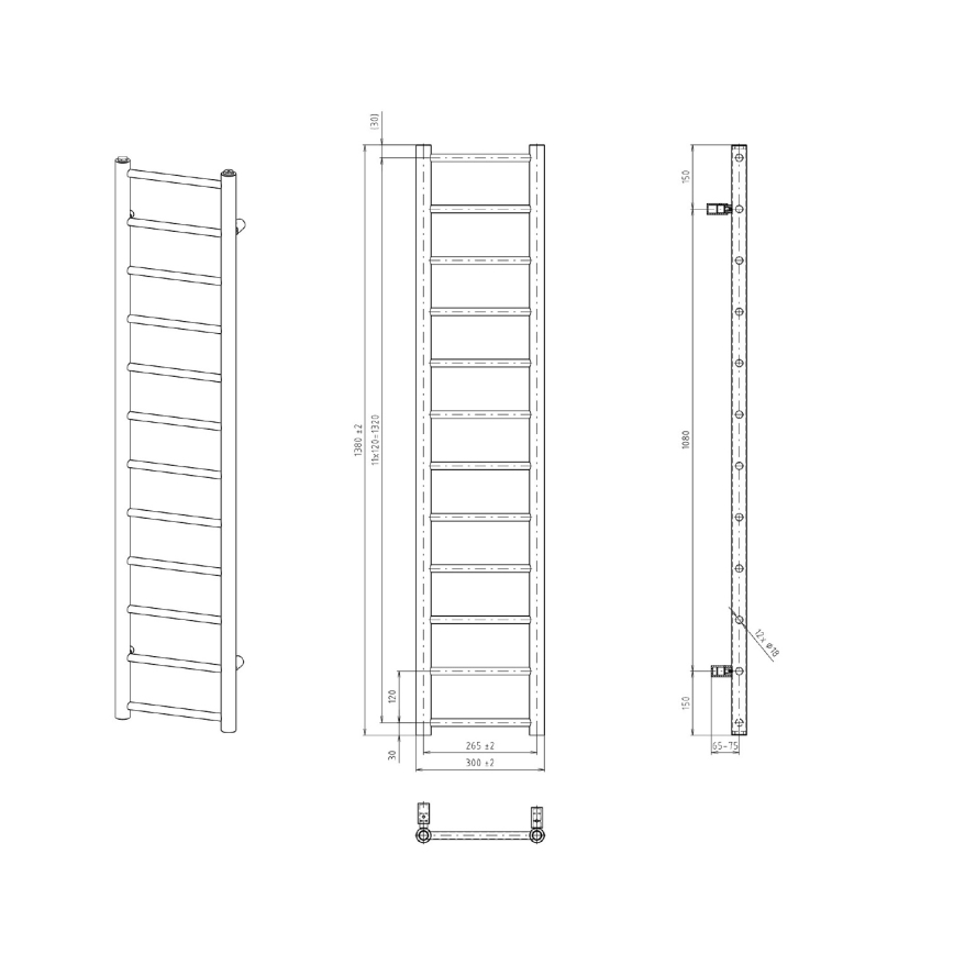 Sapho - DINA kylpyhuoneen pyyhekuivain 278W 30x138 cm valkoinen