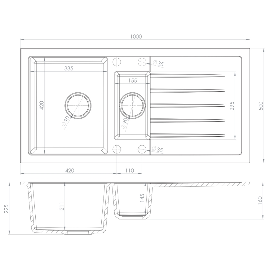 Sapho - Keittiöallas 100 x 50 cm, graniitti/musta