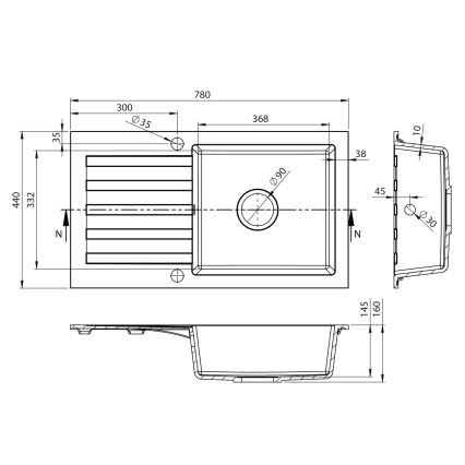 Sapho - Keittiöallas 78x44 cm graniitti/valkoinen