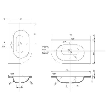 Sapho - Kulmaan upotettava pesuallas PULSE 75x43 cm marmori/valkoinen