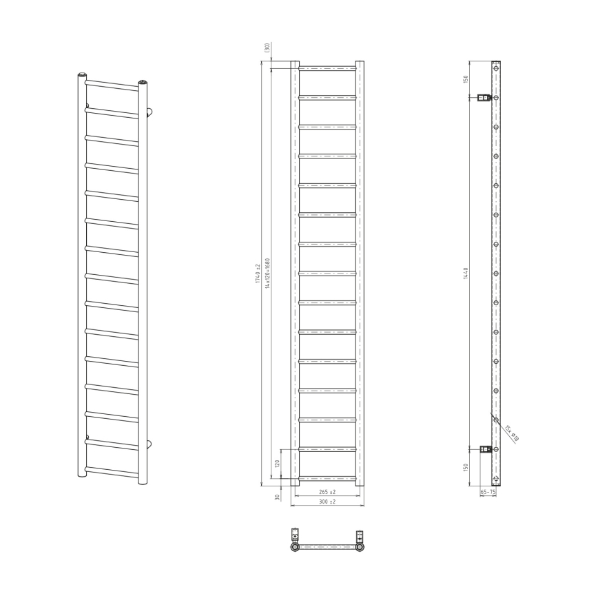 Sapho - Kylpyhuoneen radiaattori DINA 335W 30x174 cm valkoinen