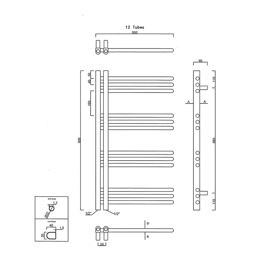 Sapho - Kylpyhuoneen radiaattori DORLION 361W/230V 50x90 cm valkoinen