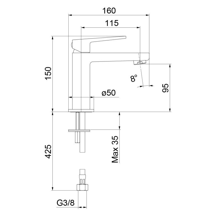 Sapho - Pesuallashana TURSI 15 cm kiiltävä kromi