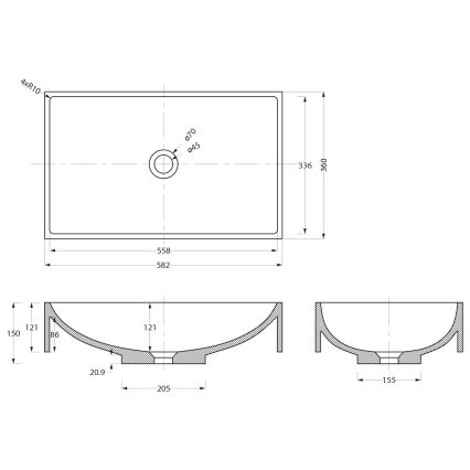 Sapho - Pöytätason pesuallas 58x36 cm betoni/beige