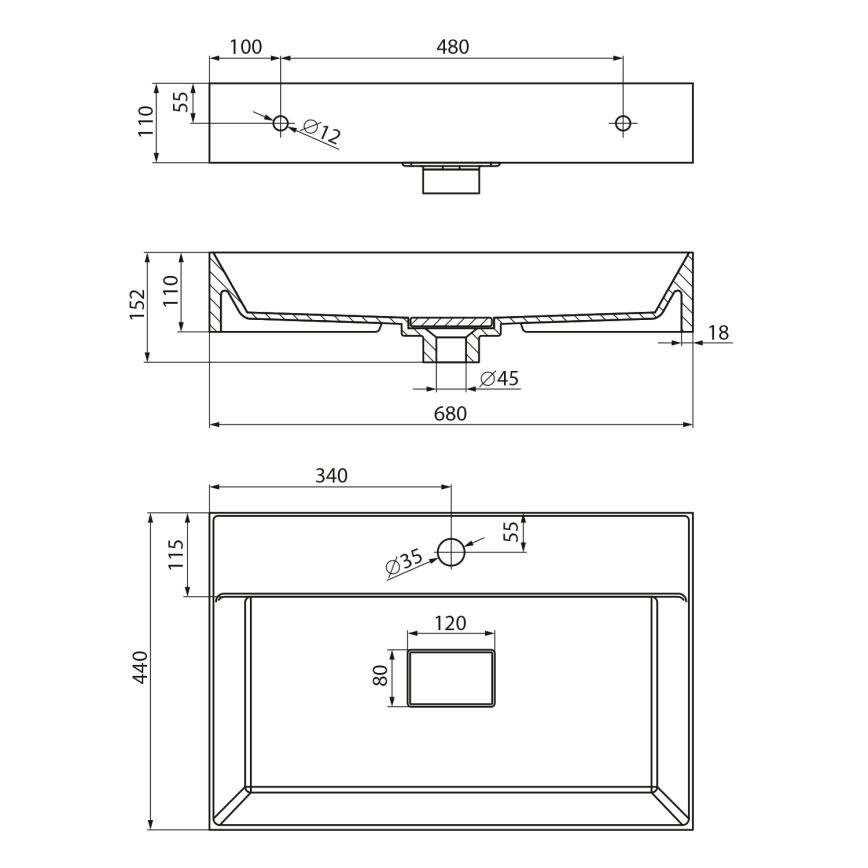 Sapho - Pöytätason pesuallas GODIVA 68x44 cm marmori/valkoinen