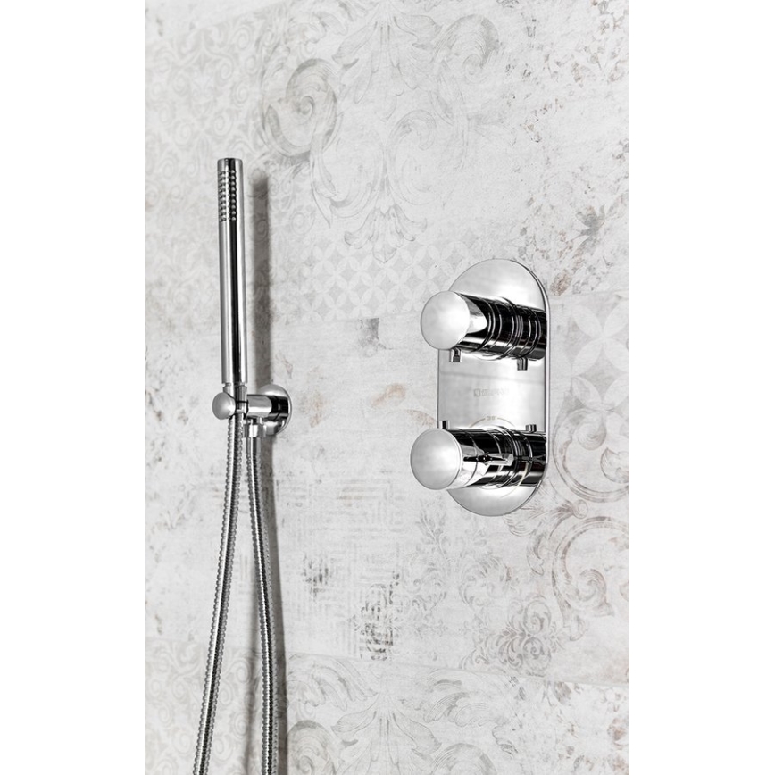 Sapho - Pyöreä kiinteä suihkuteline ulostulolla/kiiltävä kromi