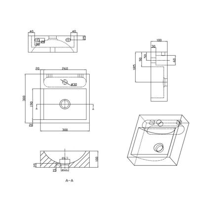 Sapho - Seinään asennettava pesuallas BLOK 30x30 cm antrasiitti