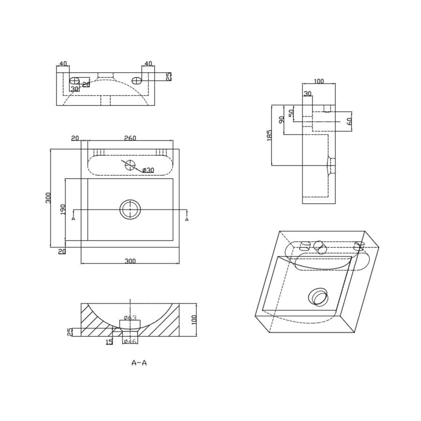 Sapho - Seinään asennettava pesuallas BLOK 30x30 cm antrasiitti