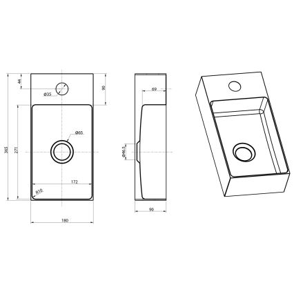 Sapho - Seinäasennettava pesuallas AURUM 36,5 x 18 cm, mattakupari