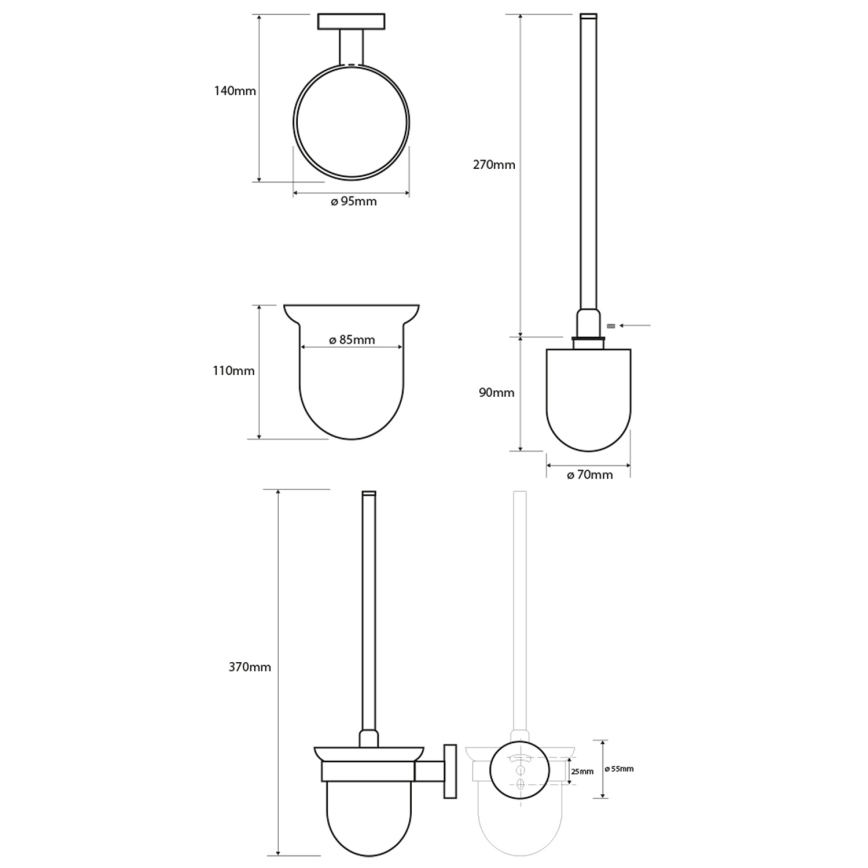 Sapho - Seinäasennettava WC-harja X-ROUND maitolasi/valkoinen