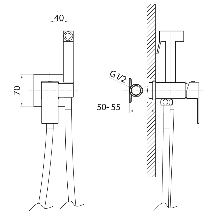 Sapho - Suihkulla varustettu bideehana piiloasennukseen CUBEMIX kulmikas/matta musta