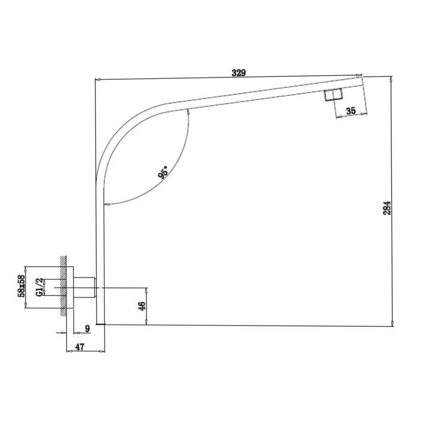 Sapho - Suihkuvarsi kulmikas 33 cm kiiltävä kromi