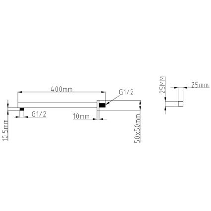Sapho - Suihkuvarsi kulmikas 40 cm matta musta