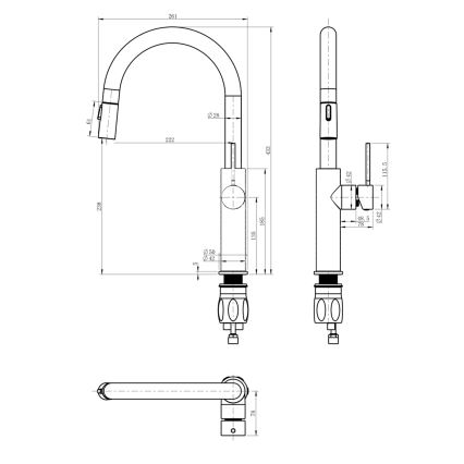 Sapho - Tiskihana ulosvedettävällä ruiskulla FLAWO matta musta