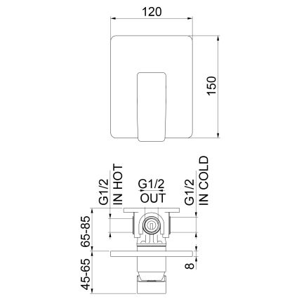 Sapho - TURSI seinään upotettava suihkuhana, kiiltävä kromi