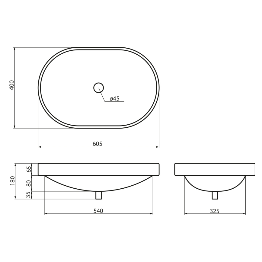 Sapho - Upotettava pesuallas LIMA 60x40 cm keramiikka/valkoinen