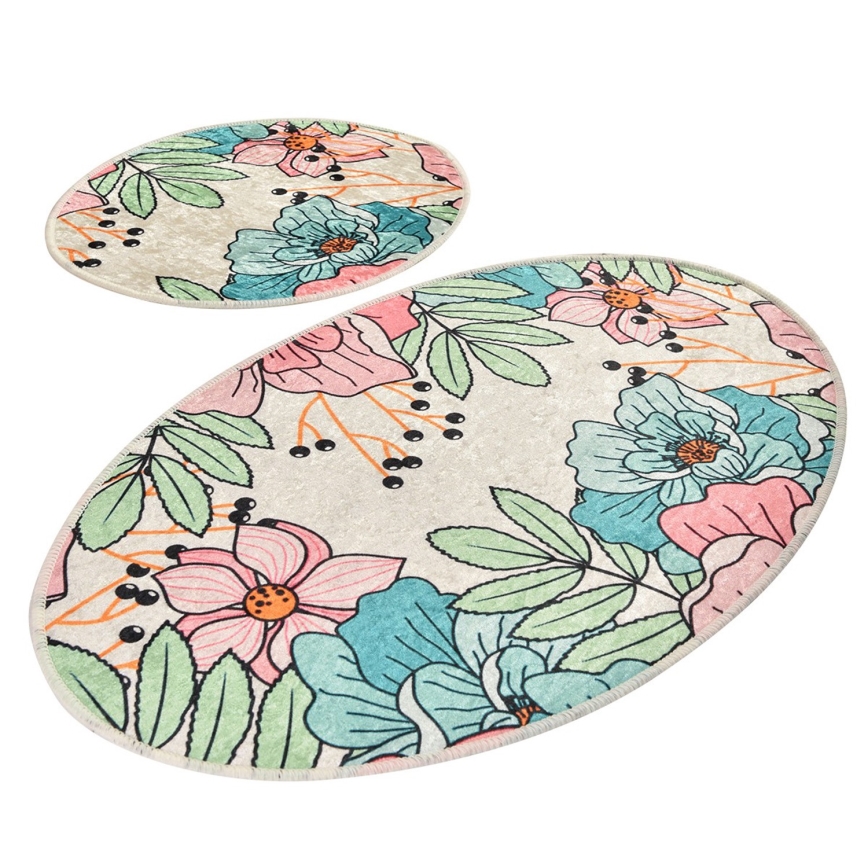 SETTI 2 kpl Värikäs kylpyhuonematto SPRING 60/100 cm