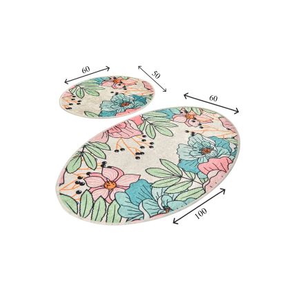 SETTI 2 kpl Värikäs kylpyhuonematto SPRING 60/100 cm