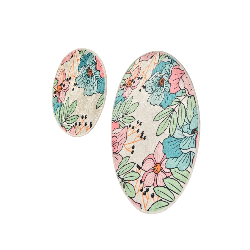 SETTI 2 kpl Värikäs kylpyhuonematto SPRING 60/100 cm